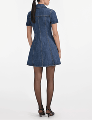 Self-Portrait Denim Flared Mini Dress back model view