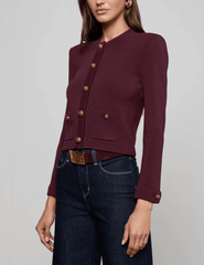 Side view of L’AGENCE Patsy Cropped Cardigan in Malbec Gold
