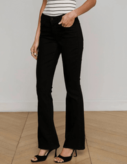 Side vew of L’AGENCE Cara Low-Rise Bootcut Jeans in Noir