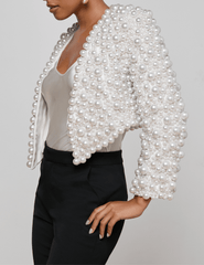 Aied view of L'AGENCE Belle Pearl Cropped Oversized Jacket in Ivory

