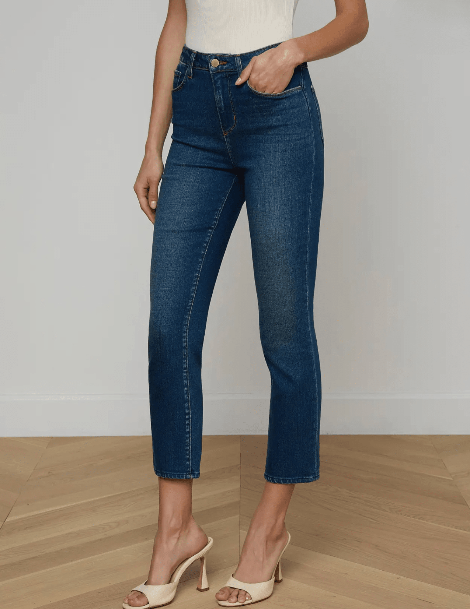 Side view of L'AGENCE Celestia Ultra High Rise Slim Jeans in Meridian