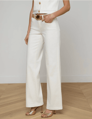 Side view of L'AGENCE Joanne Low Rise Wide Leg Jeans in Light Ecru