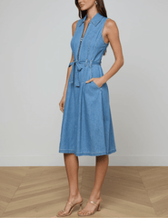 Side view of L'AGENCE Kieran Denim Shirt Dress in Oracle
