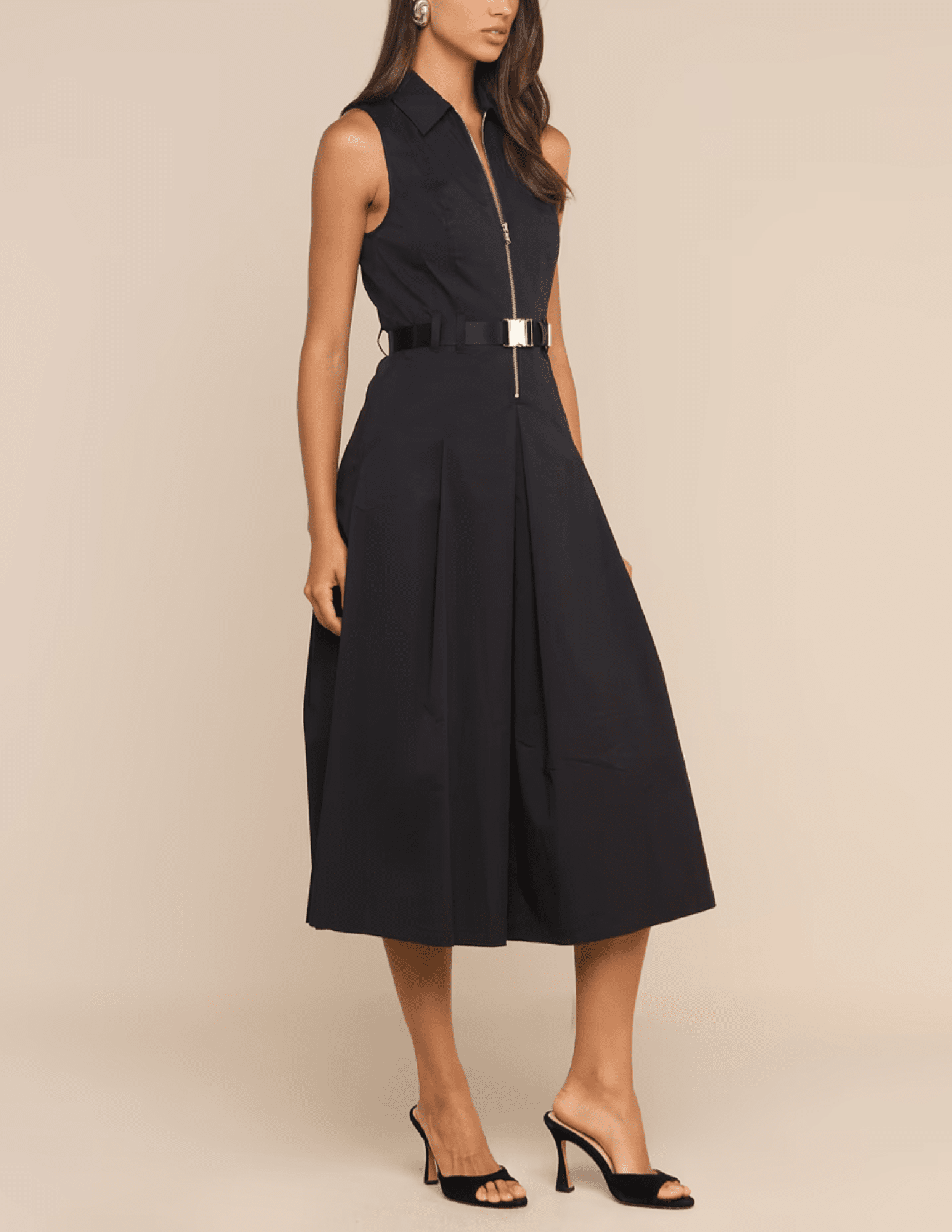 Side view of L'AGENCE Kolton Midi Dress in Black