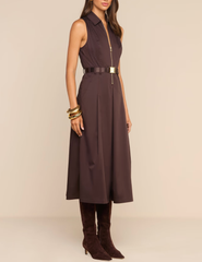 Side view of L'AGENCE Kolton Midi Dress in Dark Java