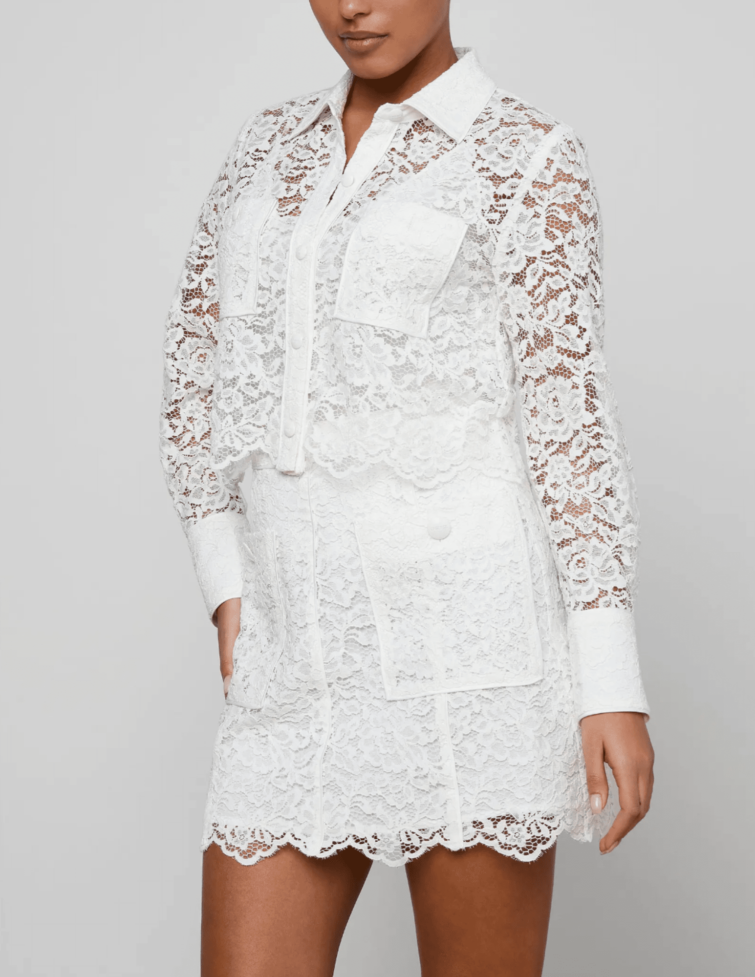 Side view of L'AGENCE Roelle Lace Blouse in Ivory