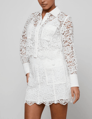 Side view of L'AGENCE Roelle Lace Blouse in Ivory