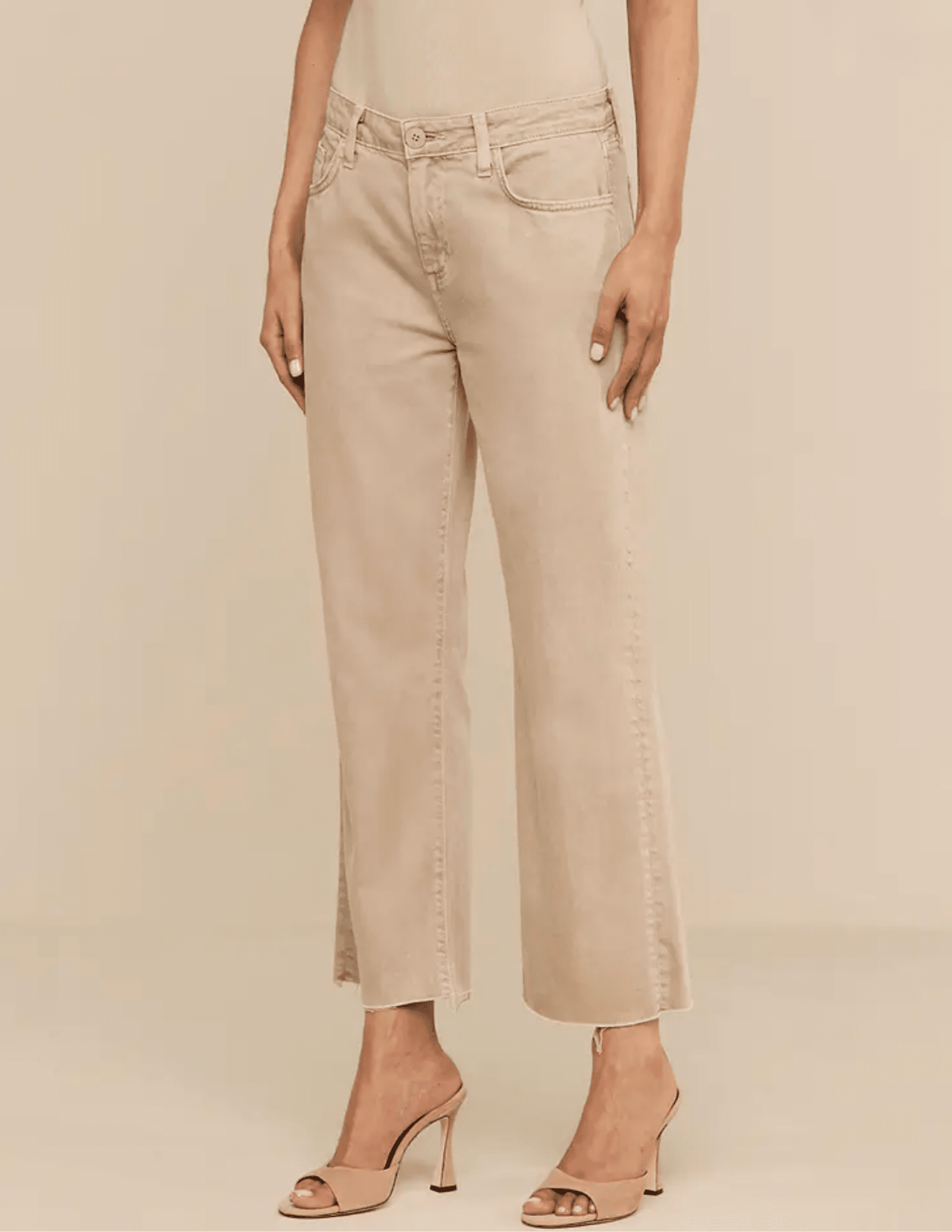 Side view of L'AGENCE Wanda High Rise Cropped Wide Leg Jean in Biscuit