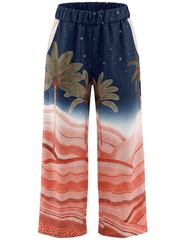 St.Barths La Robe Opal Wide Leg Printed Pant in Dessert Palm Print