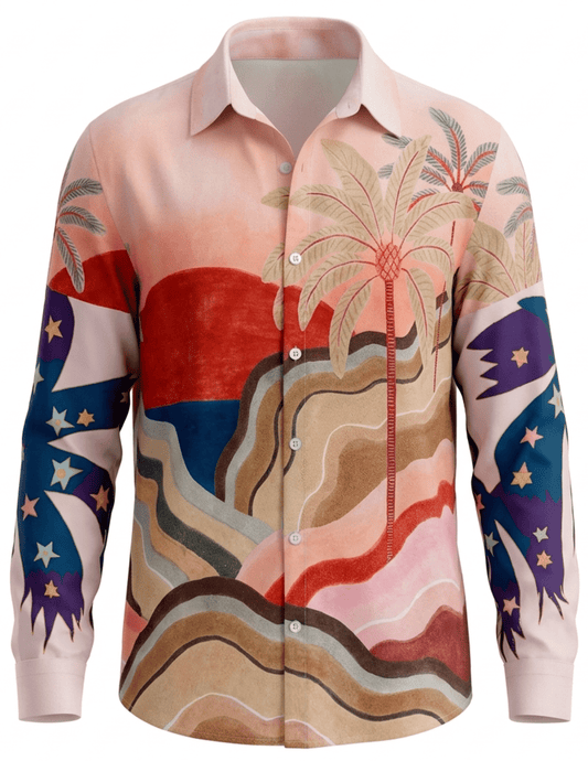 St. Barths La Robe Amber Printed Shirt in Dessert Palm Print