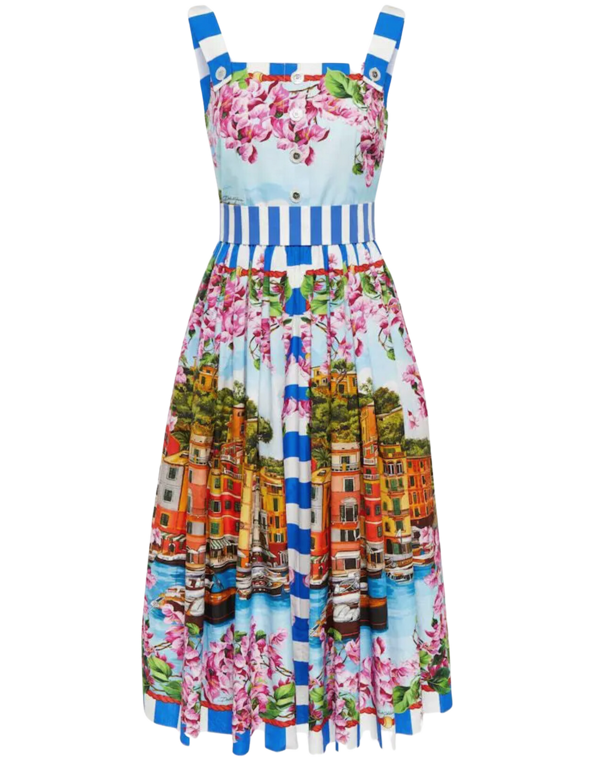 St. Barths La Robe Button Strap Midi Dress in Italian Riviera Print