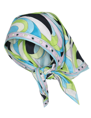 St. Barths La Robe Carmella Retro Head Scarf in Blue Green Retro Swirl 