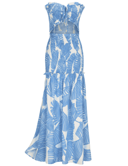 St. Barths La Robe Cecilia Cut-Out Maxi Dress in Blue Tropical Palm