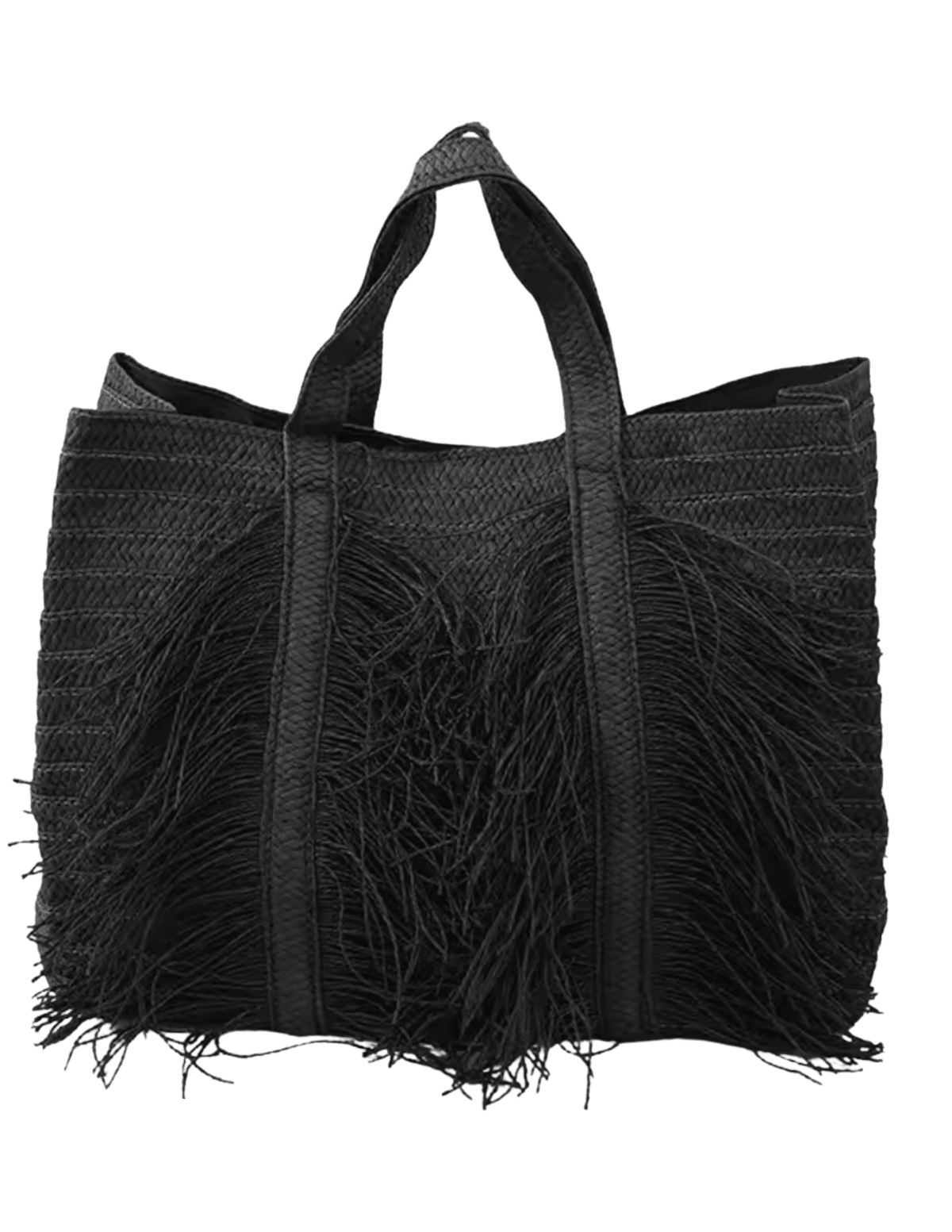 St. Barths La Robe Chandler Straw Fringe Tote in Black