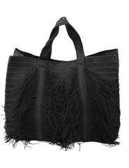 St. Barths La Robe Chandler Straw Fringe Tote in Black