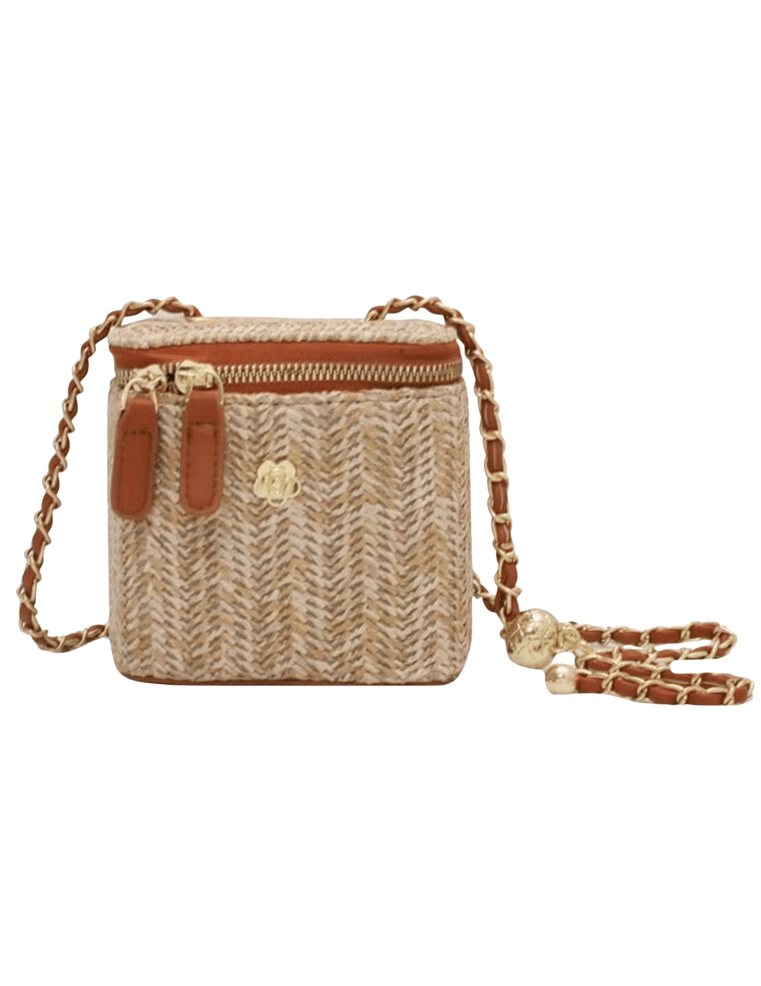 St. Barths La Robe Karlie Mini Straw Box Bag in Brown Natural Multi