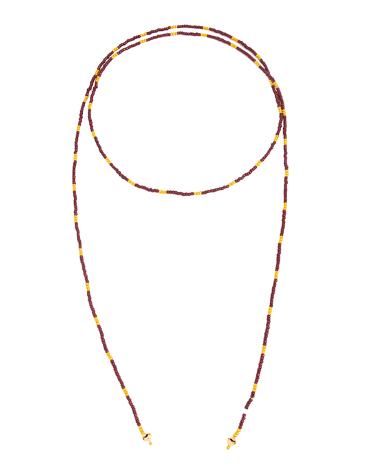 St. Barths La Robe Lucia beaded wrap necklace in burgundy and gold