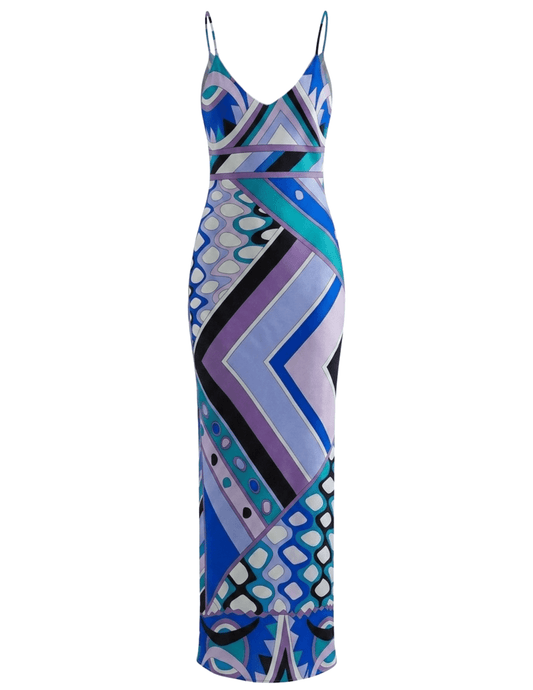 St. Barths La Robe Marcella Printed Maxi Dress in Blue Purple Retro