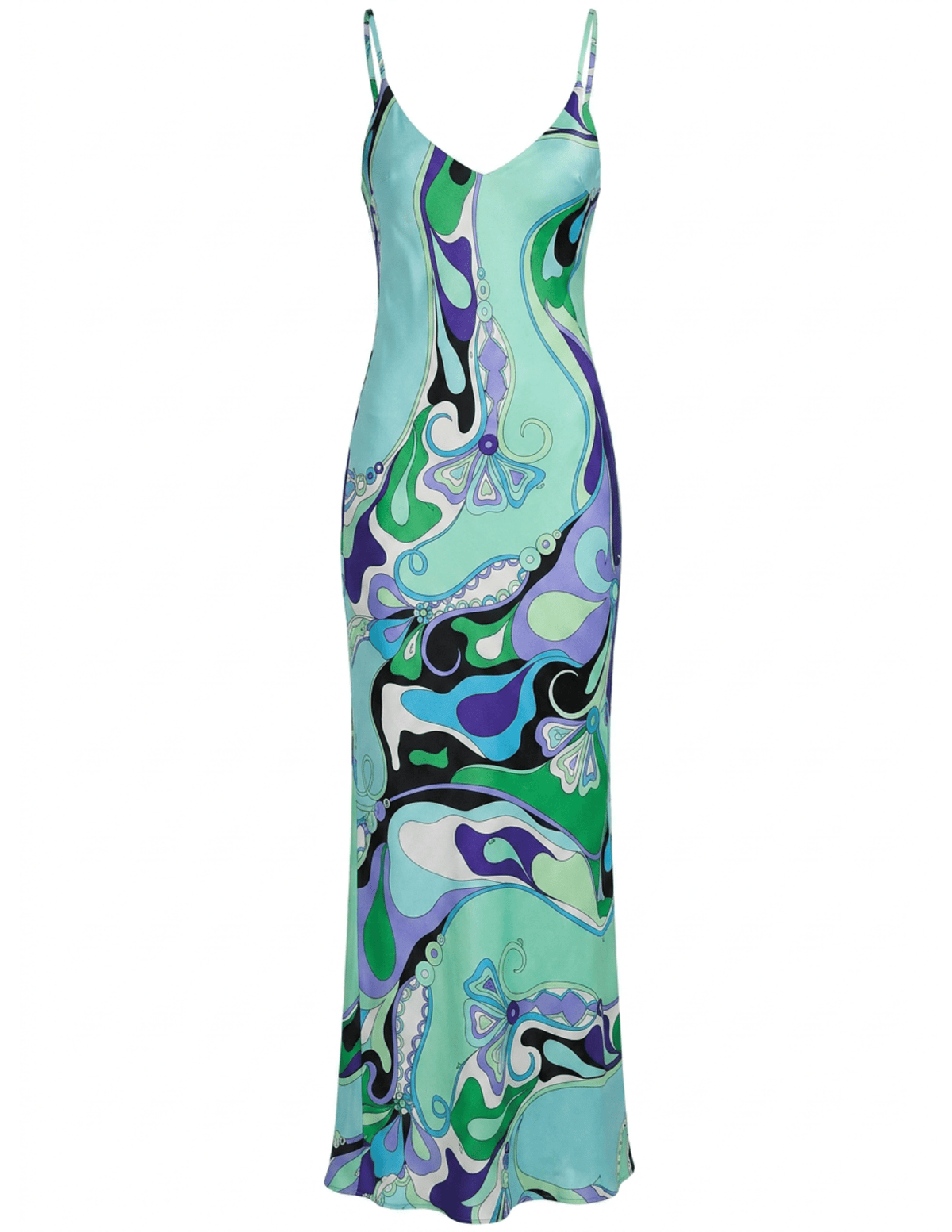 St. Barths La Robe Marcella Printed Maxi Dress in Green Purple Swirl