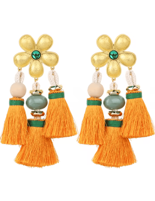 St. Barths La Robe Momo Flower Tassel Earrings