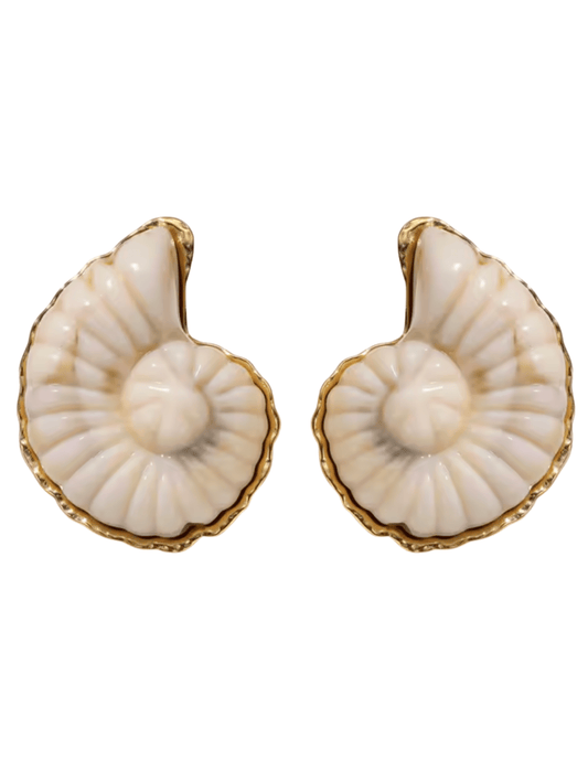 St. Barths La Robe Navine Shell Earrings in Ivory and Gold