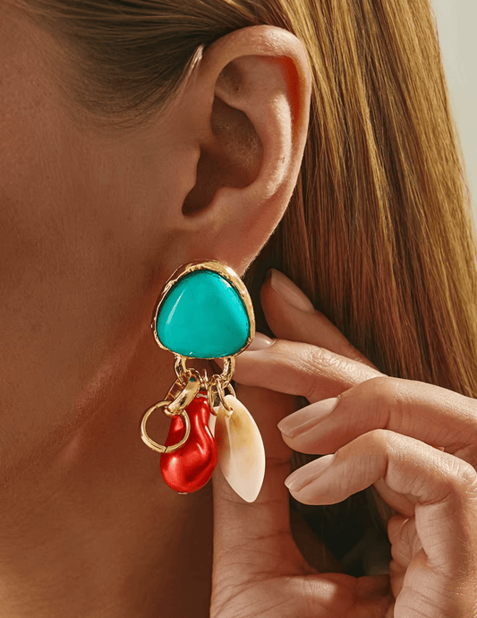 St. Barths La Robe Nora Turquoise Charm Earring in Turquoise Red Multi