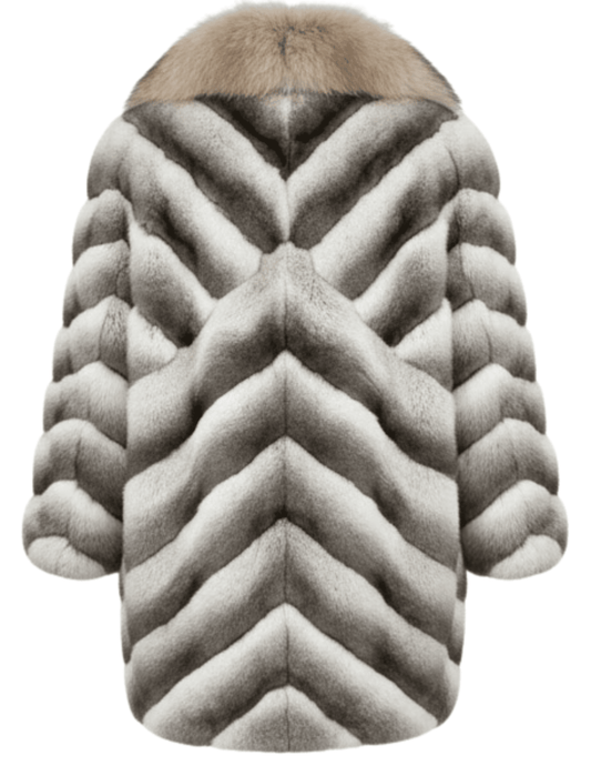Back view of Steven Dann Cecelia Oversized Rex Fox Collar Coat in Natural
