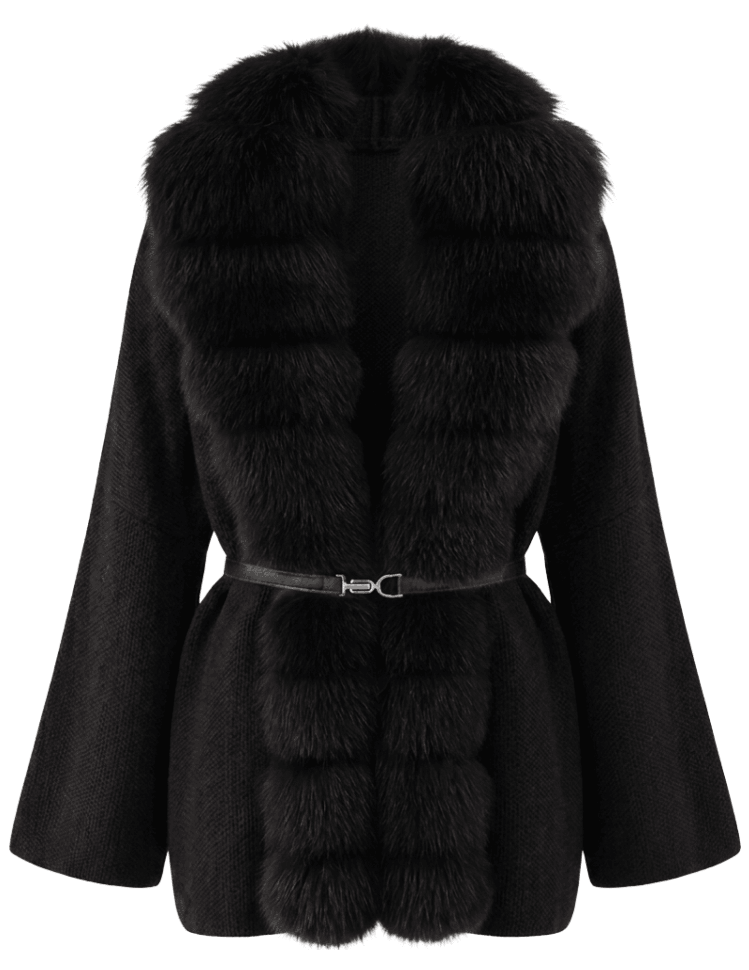 Steven Dann Georgia Fox Collar Belted Cardigan in All Black