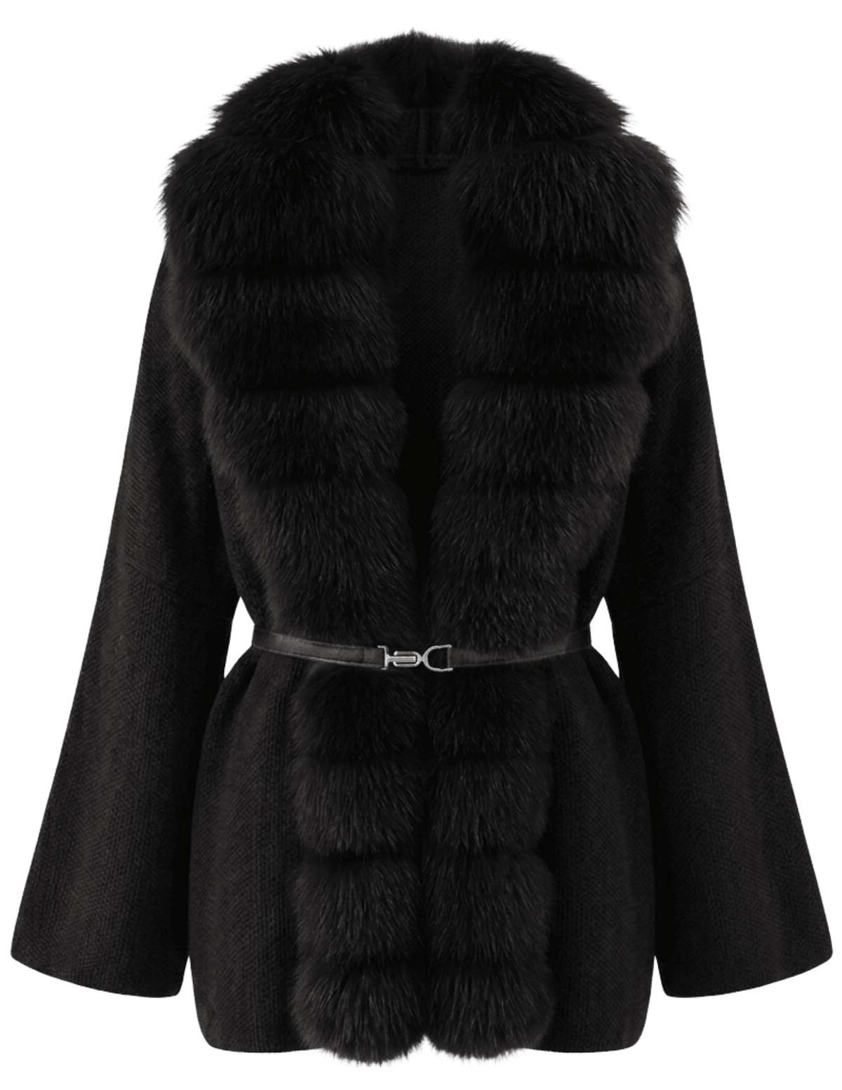 Steven Dann Georgia Fox Collar Belted Cardigan in All Black