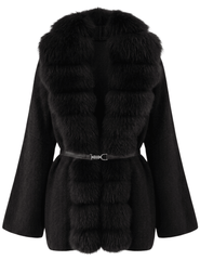 Steven Dann Georgia Fox Collar Belted Cardigan in All Black