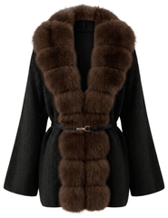 Steven Dann Georgia Fox Collar Belted Cardigan in Black