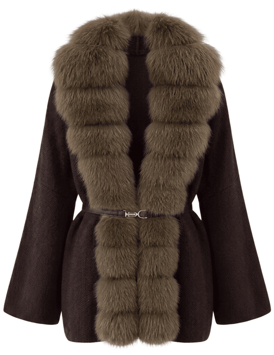 Steven Dann Georgia Fox Collar Belted Cardigan in Dark Coffee