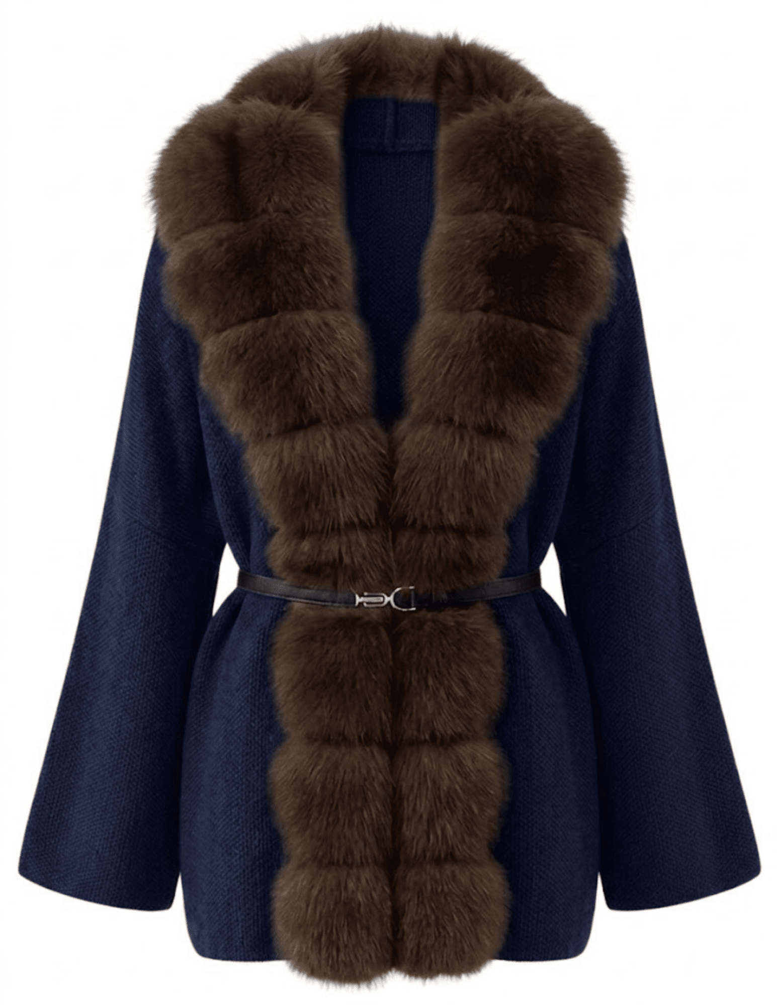 Steven Dann Georgia Fox Collar Belted Cardigan in Navy