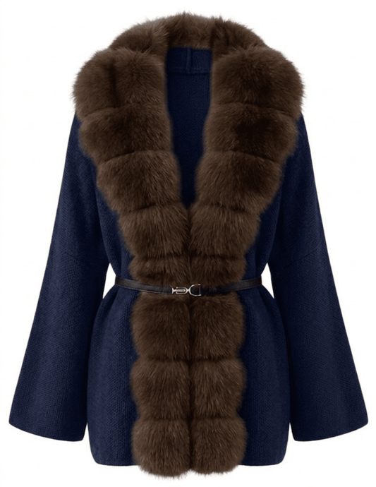Steven Dann Georgia Fox Collar Belted Cardigan in Navy
