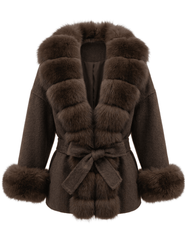 Steven Dann Lexi Fox Trim Wool Wrap Coat in Brown & Sable
