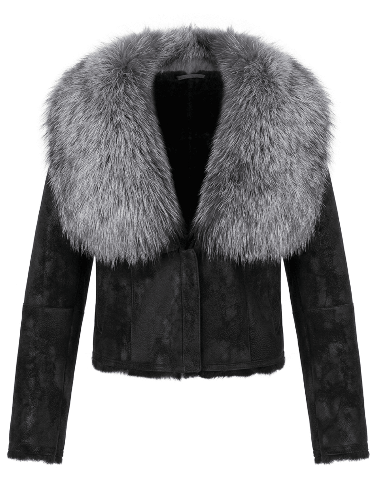 Steven Dann Marley Fox Collar Suede Jacket in Black & Silver