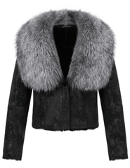 Steven Dann Marley Fox Collar Suede Jacket in Black & Silver