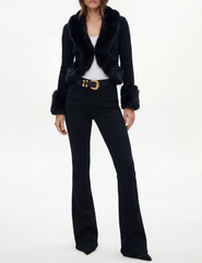 L'AGENCE Irma Fur Trim Cardigan in Black | Steven Dann on model
