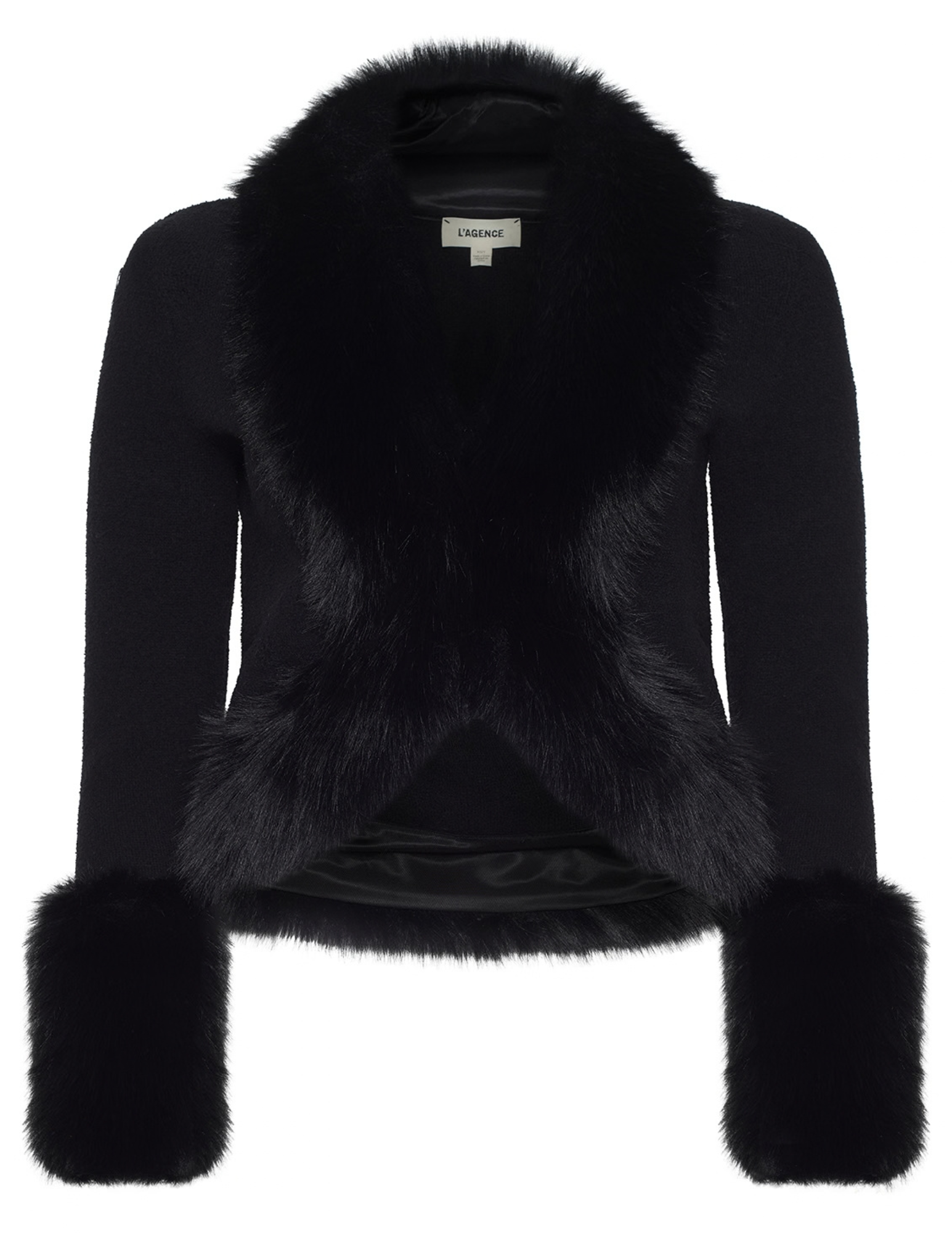 L'AGENCE Irma Fur Trim Cardigan in Black | Steven Dann