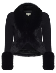 L'AGENCE Irma Fur Trim Cardigan in Black | Steven Dann