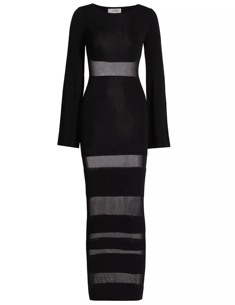 Ronny Kobo Greyson Sheer Paneled Knit Midi Dress