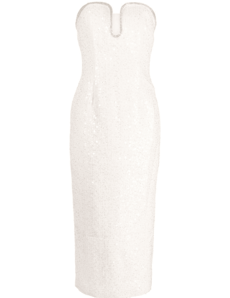 Self-Portrait Sequin Boucle Strapless Midi Dress