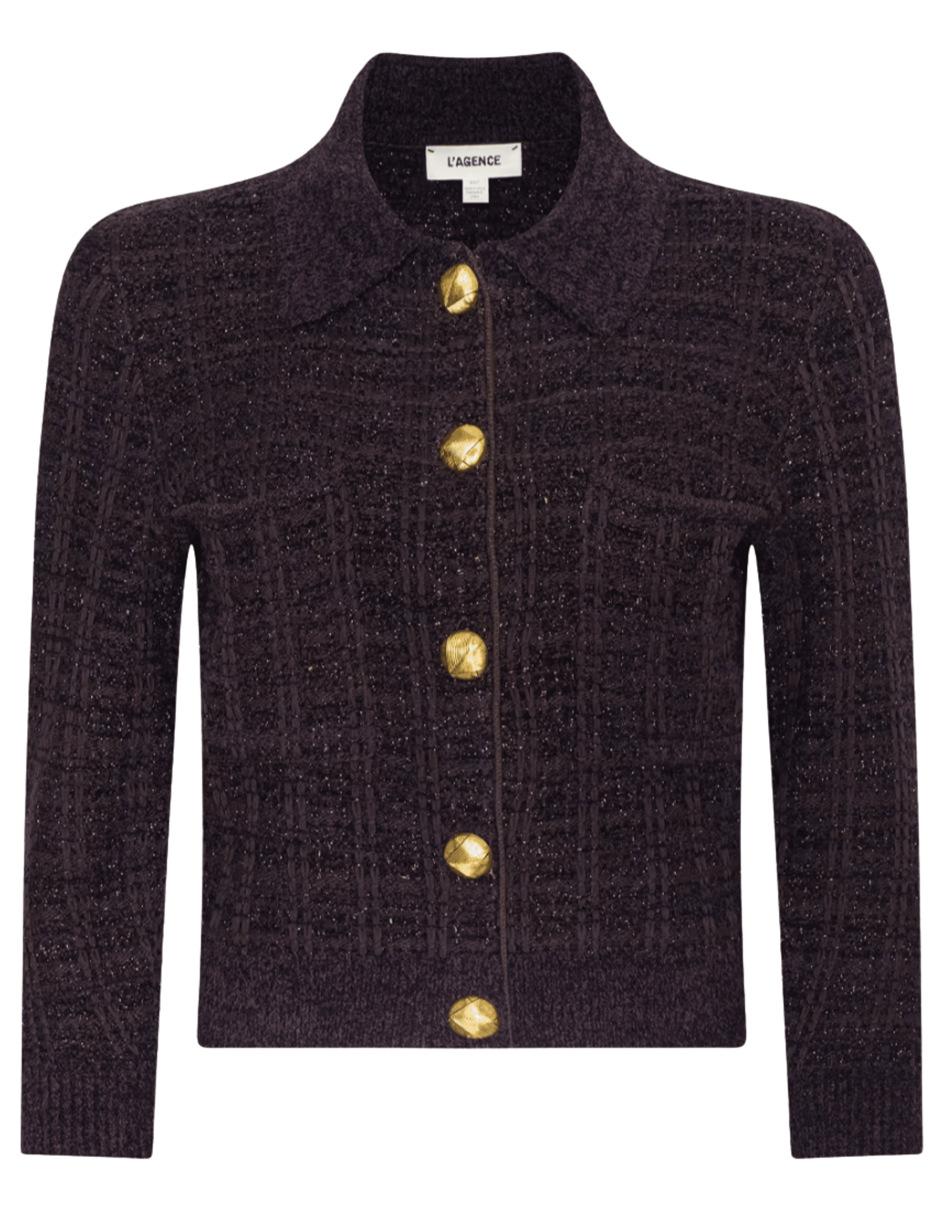L'Agence - L'AGENCE Morrigan Tweed Cardigan in Dark Java Black Burgundy - Buy Online