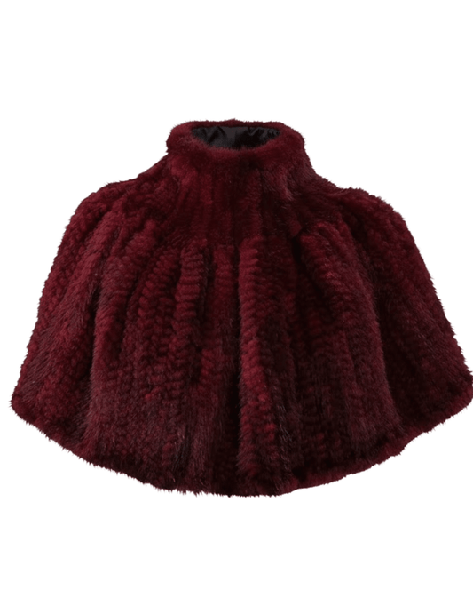 PRE-ORDER-Steven Dann Felicity Turtleneck Mink Shawl Cape in Burgundy