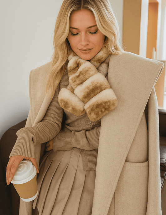 Fleur de Camélia Scarlett Rex Shawl Scarf In Ivory Tan