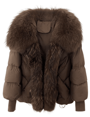 PRE-ORDER-Steven Dann Fox Collar Crop Puffer Coat in Brown