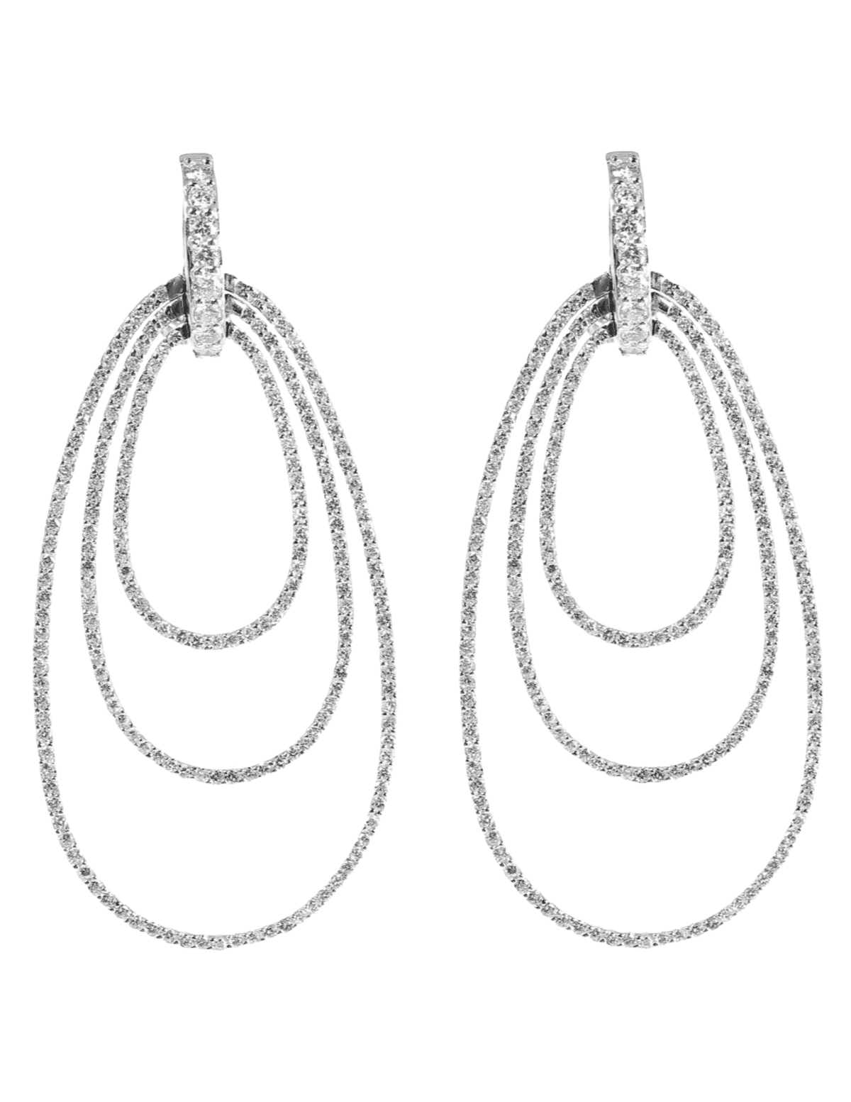 Steven Dann 18K White Gold Micro-Pavé Triple Oval Earrings