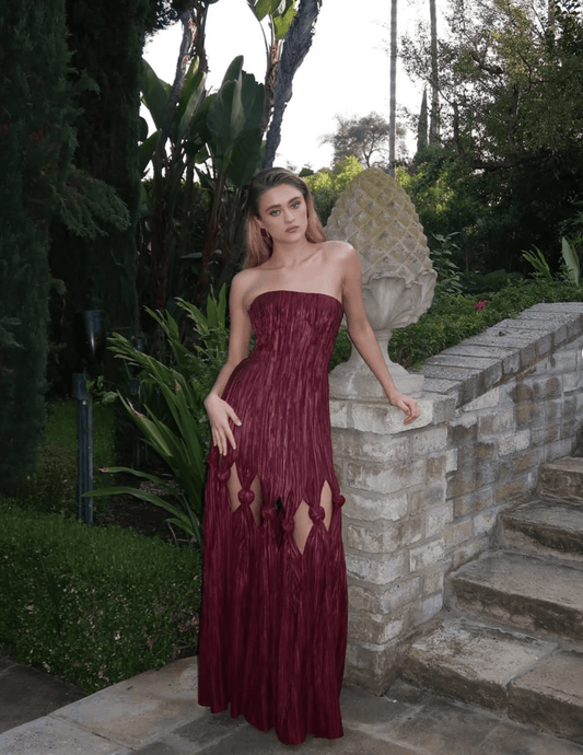 PRE-ORDER-Cult Gaia Jamisha Strapless Plissé Gown in Chiante