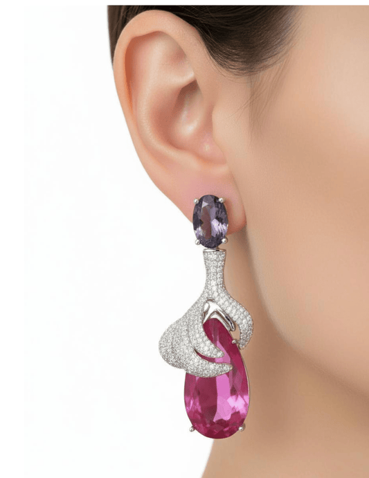 Fleur de Camélia Monica Statement Earrings in Pink and Purple
