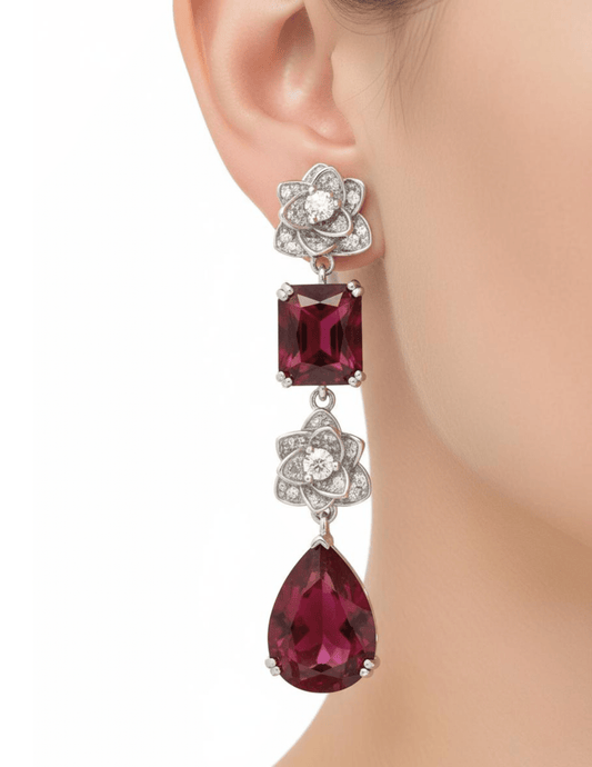 Fleur de Camélia Tati Dangle Earrings in Red and Silver